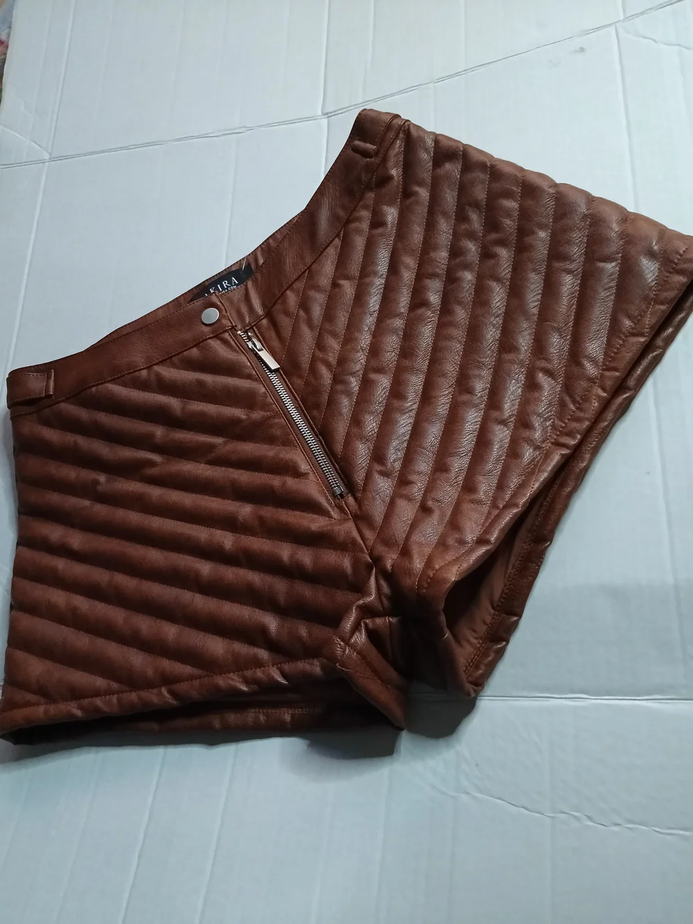 AKIRA Brown Quilted Faux Leather Shorts